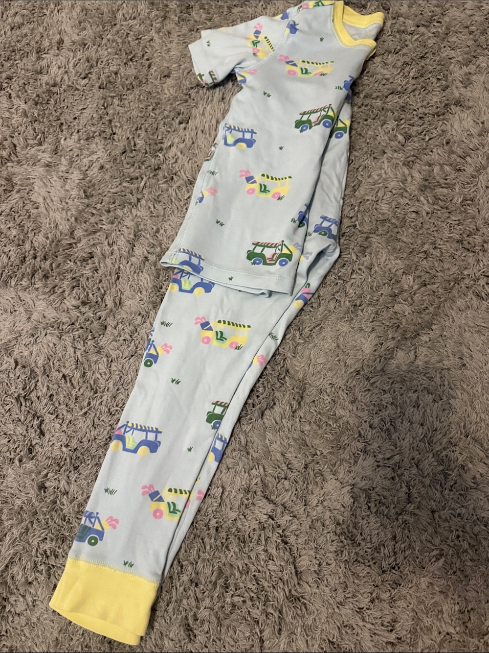 Light Blue Kids Pajama Set with Yellow Trim
